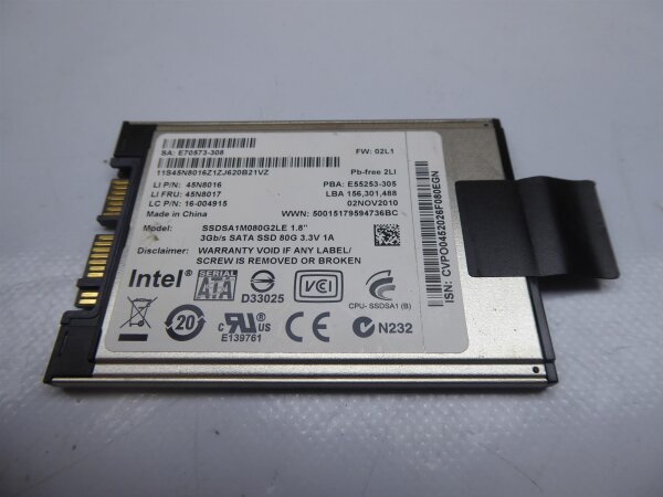 Intel 80GB 1,8 SSD HDD Festplatte für Lenovo 45N8017 #2000.77