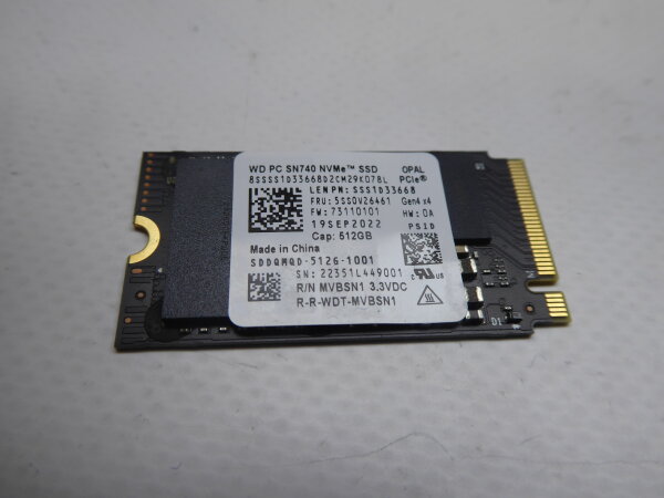 Lenovo ORIGINAL 512GB M.2 2242 PCIe Gen4x4 NVMe SSD Festplatte 5SS0V26461 #5079