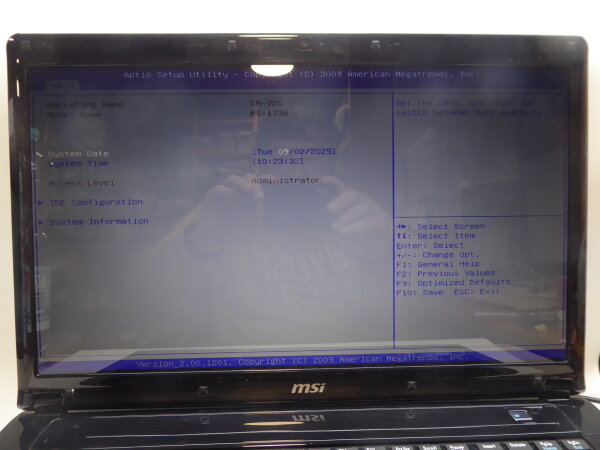 MSI CR720 Intel P4500 2GB NoteBook ohne Akku HDD Netzteil geht an