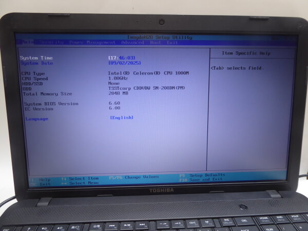 Toshiba Satellite Pro C850 Notebook Celeron 1000M 2GB ohne Akku HDD NT geht an 2