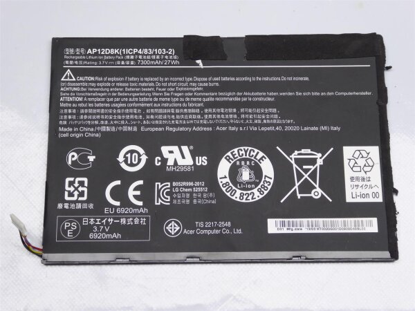 Acer Iconia Tab W510 ORIGINAL AKKU Batterie AP12D8K #3787_01