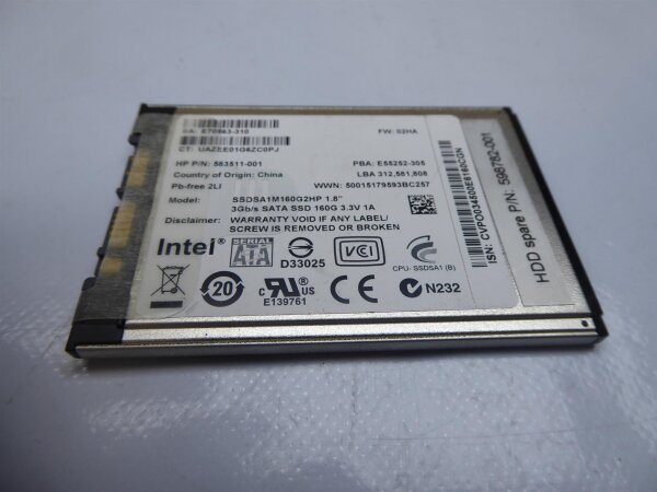 Intel HP Micro Sata uSATA 160GB 1,8 SSD HDD Festplatte 583511-001 583511-002
