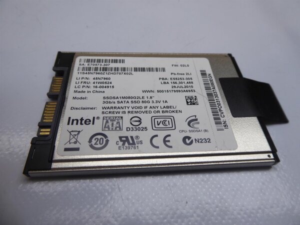 Lenovo ThinkPad T400s 80GB 1,8 SSD HDD Festplatte 45N7960